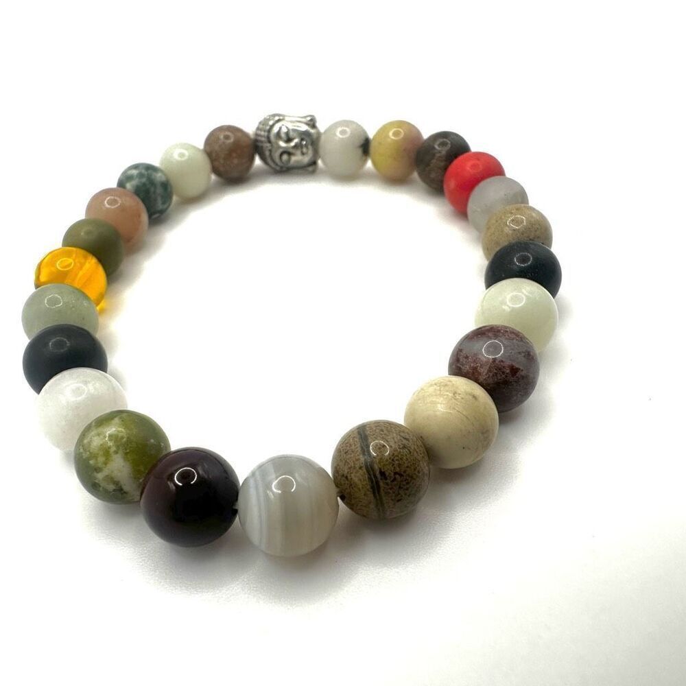 Buddha bead natural stones stretchy bracelet